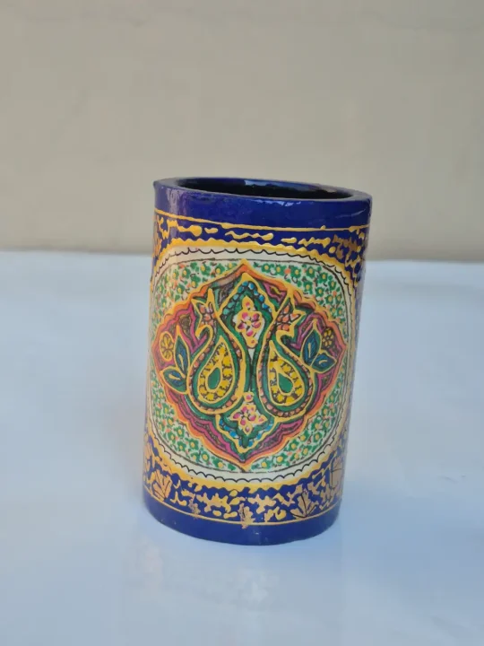 Kashmiri Paper Machie Brush Pen Holder | Naqsh Blue Paisley Design