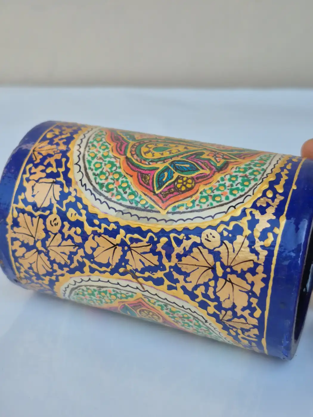 Kashmiri Paper Machie Brush Pen Holder | Naqsh Blue Paisley Design - Image 2