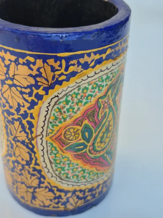 Kashmiri Paper Machie Brush Pen Holder | Naqsh Blue Paisley Design - Image 3