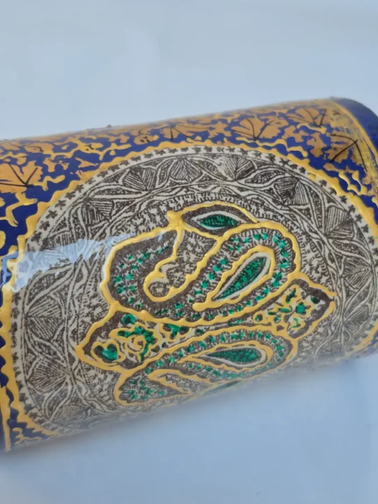 Kashmiri Paper Machie Brush Pen Holder | Dalgate Dark Blue Paisley Design - Image 3