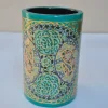 Mehfil Kashmiri Green Paper Machie Brush Pen Holder Floral Design