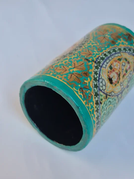 Mehfil Kashmiri Green Paper Machie Brush Pen Holder Floral Design - Image 3