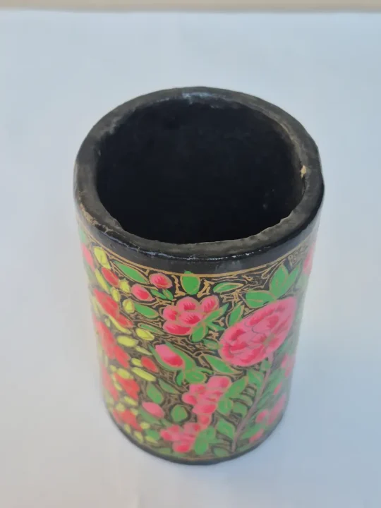 Kashmiri Paper Machie Brush Pen Holder | Bahaar Black Floral Garden Design - Image 2