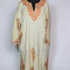 White Kashmiri Pheran In Raffal Wool With Hand Aari | Rekhta