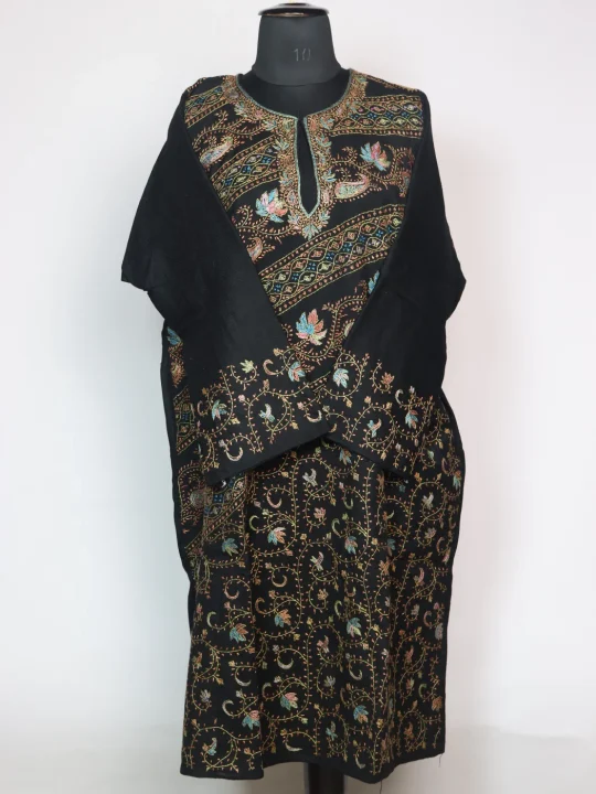 Ilham Kashmiri Pheran In Raffal Wool With Hand Sozni | Black