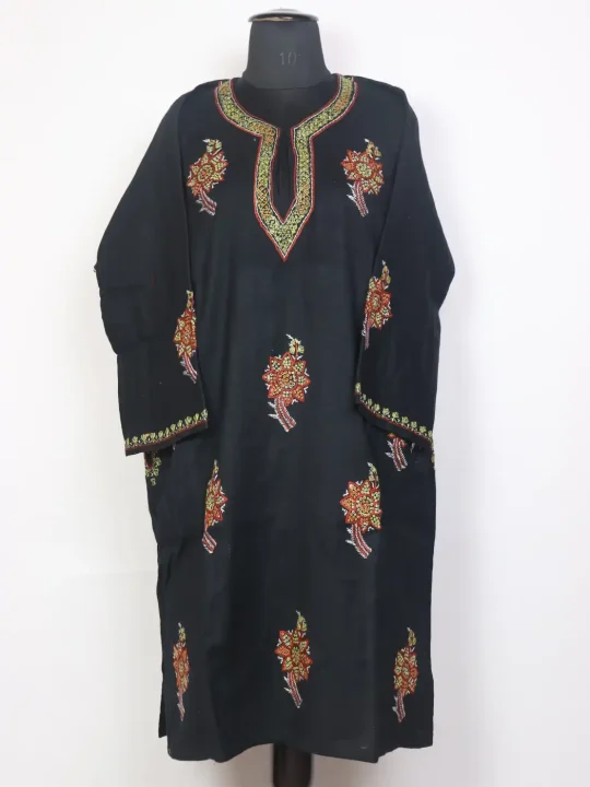 Black Sitara Kashmiri Pheran Raffal Wool Hand Sozni and Hand Aari Work