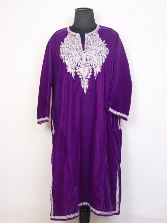 Kashmiri Purple Velvet Botte Tilla Embroidered Pheran Shafaq