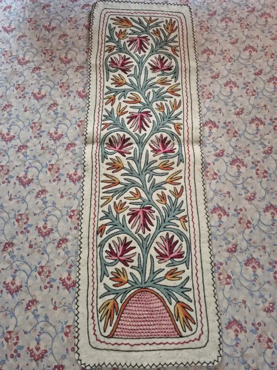 Kashmiri Rang-e-Gul Hand Embroidered Wool Namda Runner |6x2