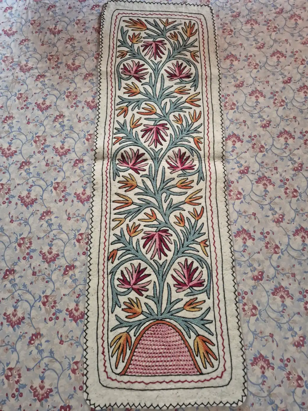 Kashmiri Rang-e-Gul Hand Embroidered Wool Namda Runner |6x2