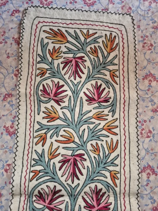 Kashmiri Rang-e-Gul Hand Embroidered Wool Namda Runner |6x2 - Image 2