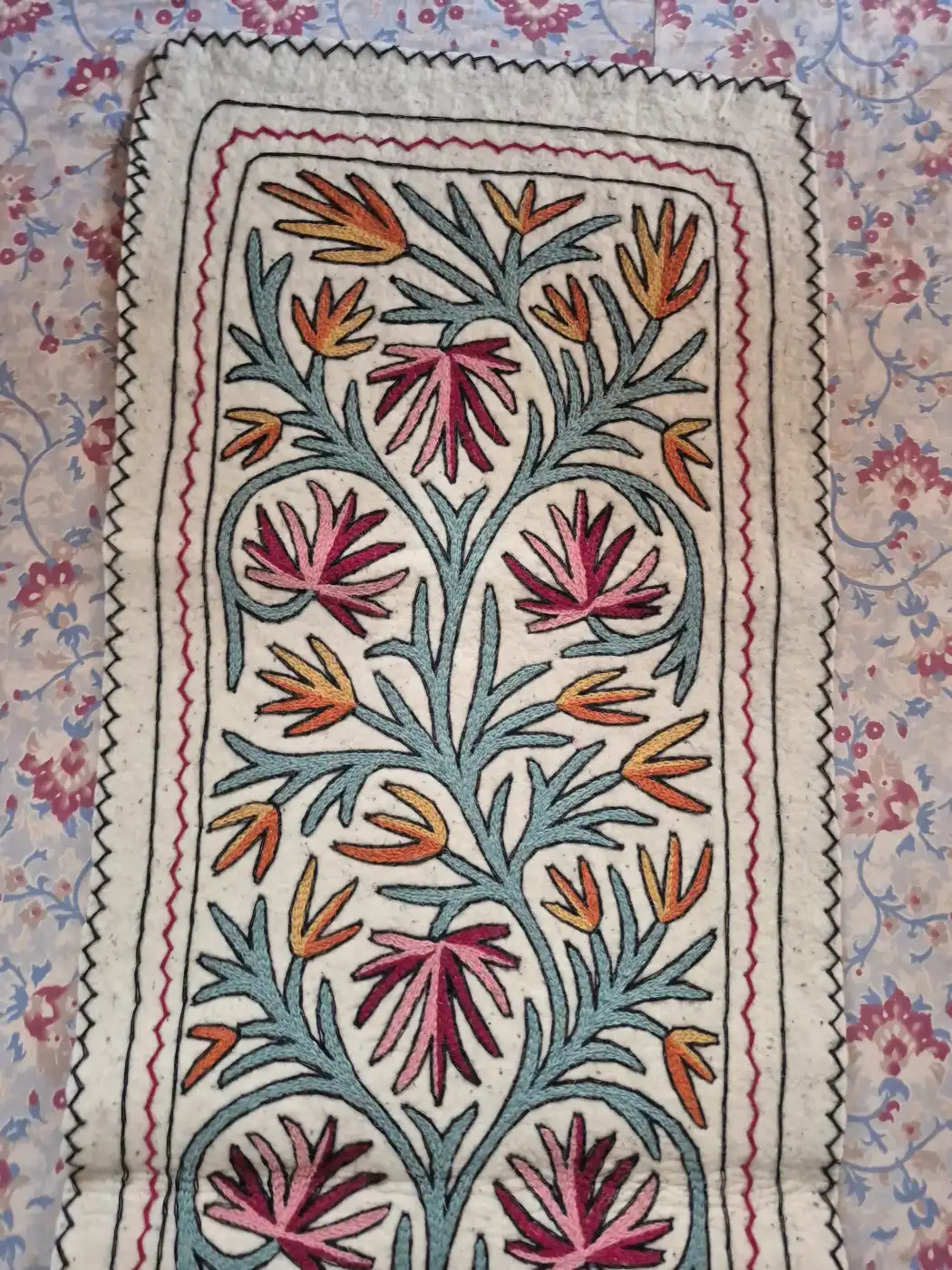 Kashmiri Rang-e-Gul Hand Embroidered Wool Namda Runner |6x2 - Image 2