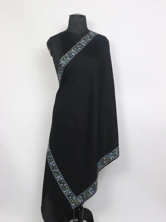 Sunaina Hand Sozni Embroidered Black Kashmiri Stole