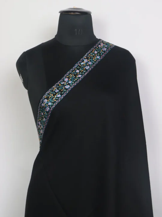 Sunaina Hand Sozni Embroidered Black Kashmiri Stole - Image 2