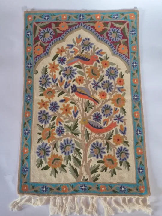 Adeeb Chain Stitch Kashmiri Tree of Life Embroidered Wall Hanging 3 by 2 Feet