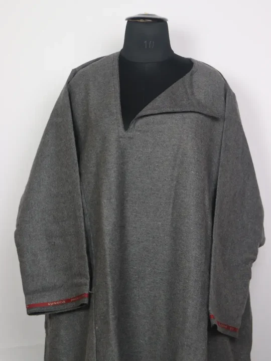 Kashmiri Grey Sifar Tweed Pandit Style Loose Pheran for Men - Image 2