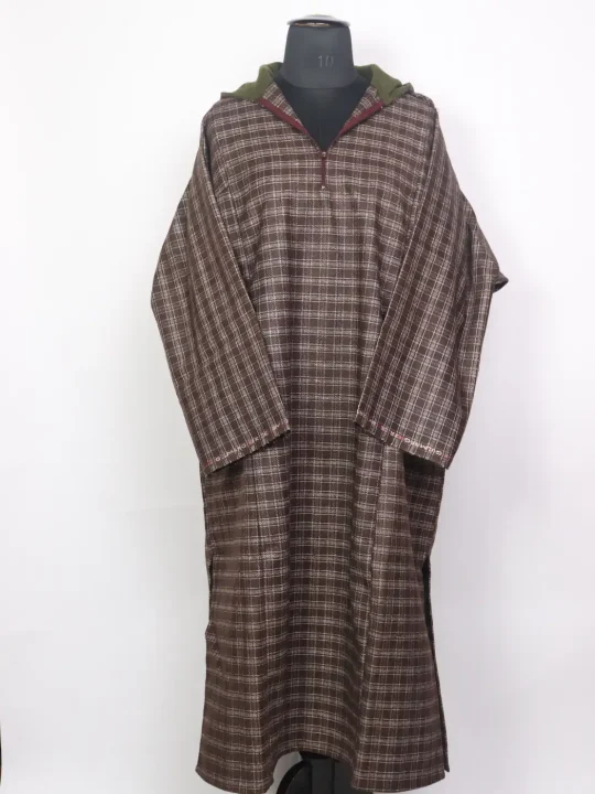 Kashmiri Tweed Fakhri Brown Pheran for Men With Attached Hood