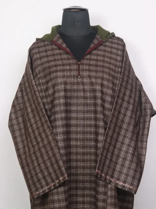 Kashmiri Tweed Fakhri Brown Pheran for Men With Attached Hood - Image 2