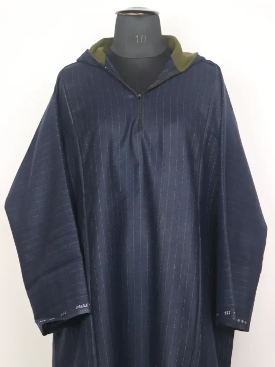 Kashmiri Hooded PheranTweed For Men Azeem Navy Blue - Image 2