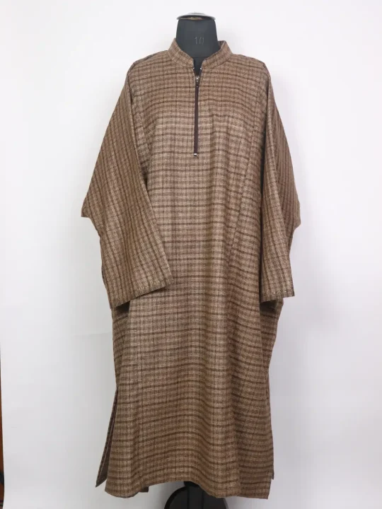 Kashmiri Classic Front-Zip Tweed Pheran for Men Firoz Brown