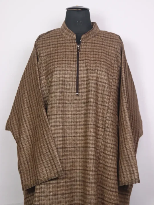 Kashmiri Classic Front-Zip Tweed Pheran for Men Firoz Brown - Image 2