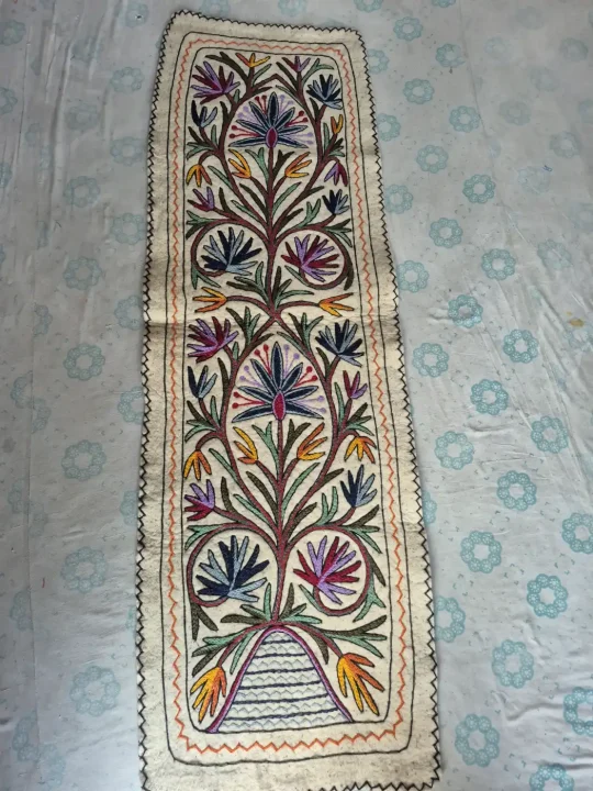 Kashmiri Twin Bloom Hand Embroidered Wool Namda Runner | 6x2 ft