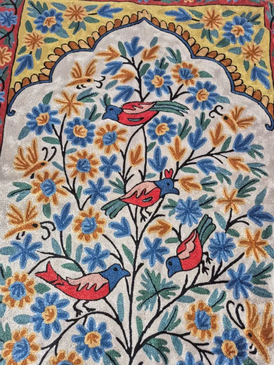Wall Hanging In Kashmiri Silk Thread Chain Stitch |Handmade Tree Of Life | Aatish| 3*2ft - Image 2