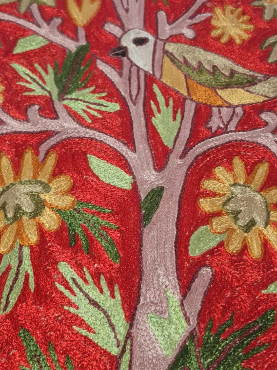 Tree Of Life Wall Hanging from Silk Thread Kashmiri Chain Stitch Work | 3*2ft - Image 2