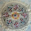 Kashmiri Wool Namda Round Rug with Eight-Petal Floral Medallion and Botanical Panels – 3x3 Feet