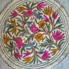 Kashmiri Wool Namda Round Rug with Twin Bird Garden and Vibrant Floral Motifs – 3x3 Feet