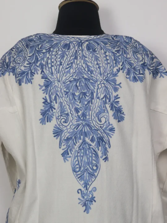 Chandani Kashmiri White Cashmilon Pheran for Women with Front Back Aari Kaam - Image 4