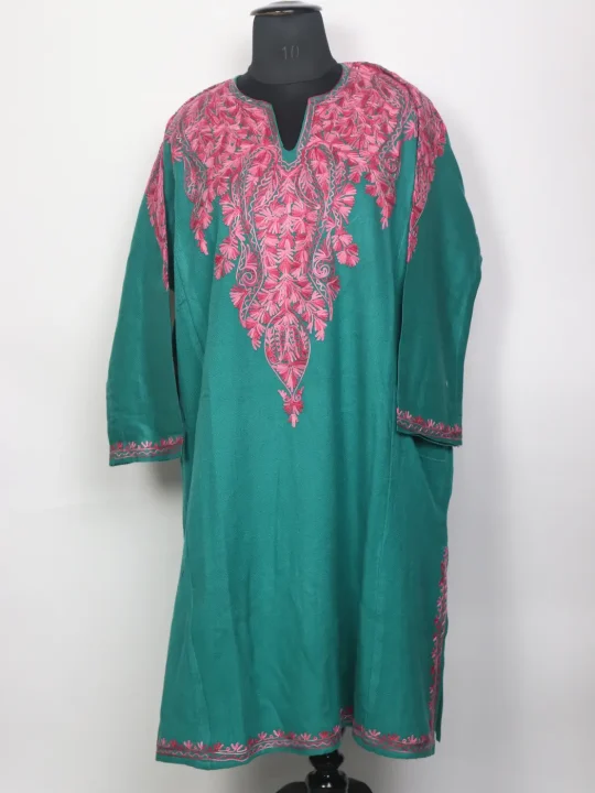 Kashmiri Cashmilon Pheran for Women Nilnaag with Front Back Aari Embroidery