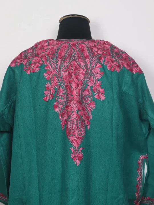 Kashmiri Cashmilon Pheran for Women Nilnaag with Front Back Aari Embroidery - Image 4