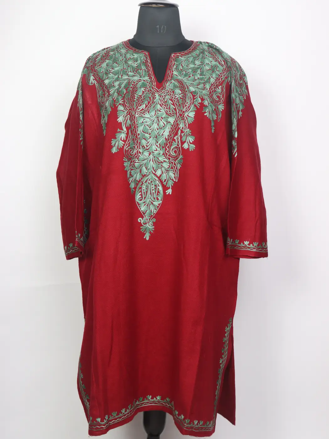 Kashmiri Maroon Cashmilon Pheran for Women with Front Back Aari Embroidery Syeda