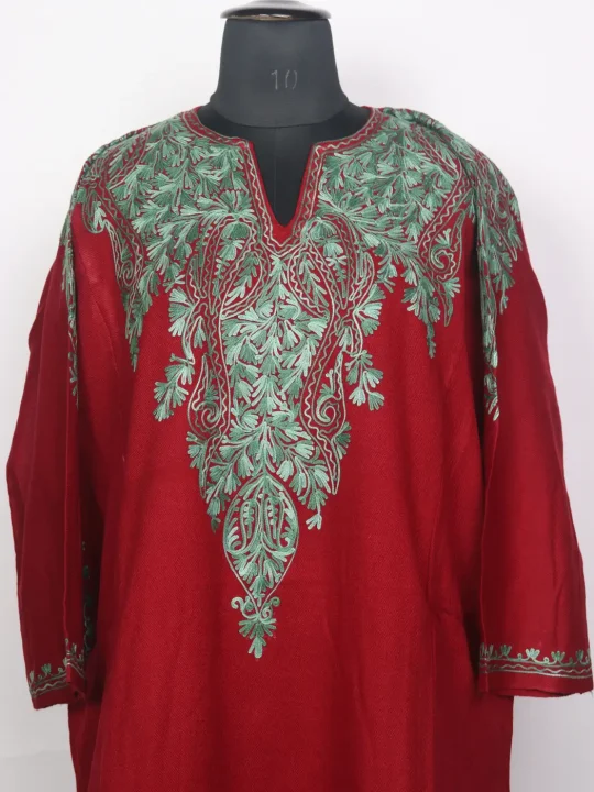 Kashmiri Maroon Cashmilon Pheran for Women with Front Back Aari Embroidery Syeda - Image 2