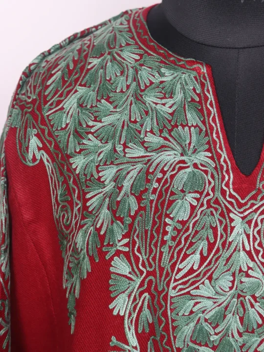 Kashmiri Maroon Cashmilon Pheran for Women with Front Back Aari Embroidery Syeda - Image 3