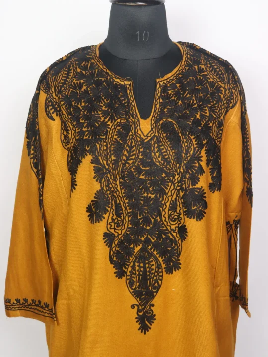 Sarsou Rang Kashmiri Cashmilon Pheran for Women with Front Back Aari Embroidery - Image 2