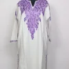 White Kashmiri Cashmilon Pheran for Women with Purple Front Back Aari Kaam