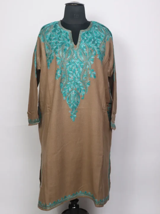 Kashmiri Beige Cashmilon Pheran for Women Irtiza with Back Aari Embroidery