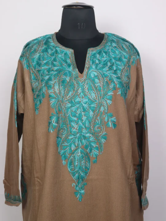 Kashmiri Beige Cashmilon Pheran for Women Irtiza with Back Aari Embroidery - Image 2