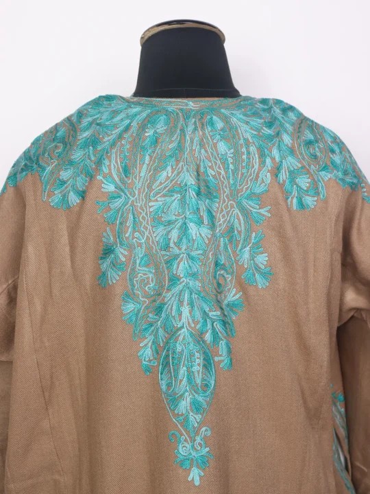 Kashmiri Beige Cashmilon Pheran for Women Irtiza with Back Aari Embroidery - Image 4