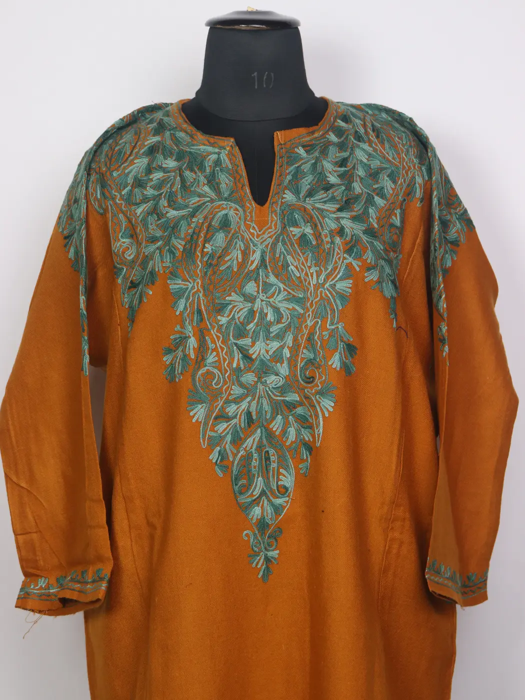 Yellow Kashmiri Cashmilon Pheran for Women with Back Aari Embroidery Bisma - Image 2