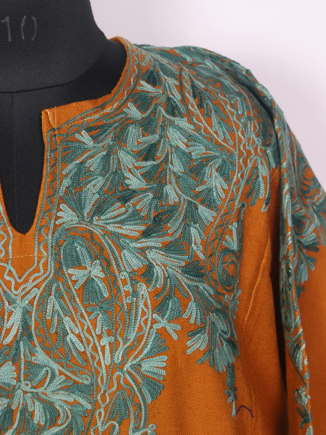 Yellow Kashmiri Cashmilon Pheran for Women with Back Aari Embroidery Bisma - Image 3
