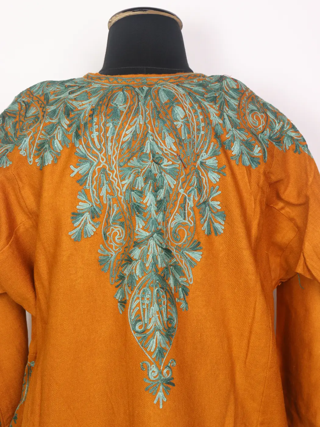 Yellow Kashmiri Cashmilon Pheran for Women with Back Aari Embroidery Bisma - Image 4