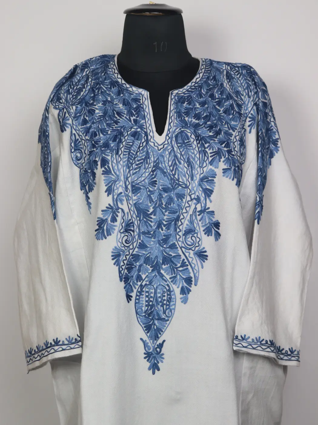 Kashmiri Cashmilon Pheran for Women with Front & Back Aari Work | Zeba White - Image 2