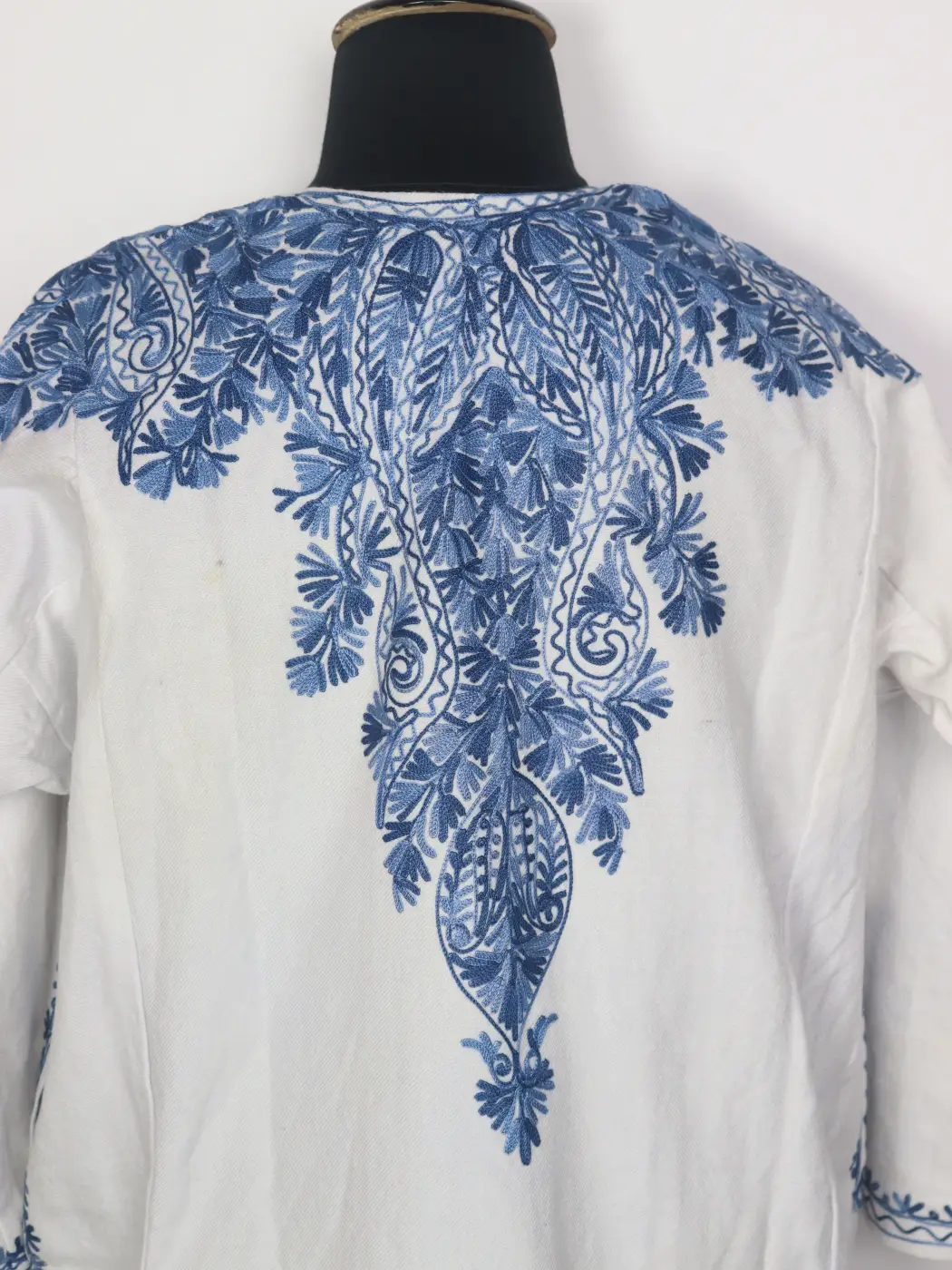 Kashmiri Cashmilon Pheran for Women with Front & Back Aari Work | Zeba White - Image 4
