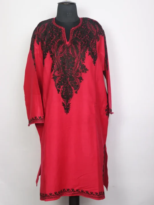 Kashmiri Pink Cashmilon Pheran for Women with Black Front Back Aari Embroidery Sheeraz