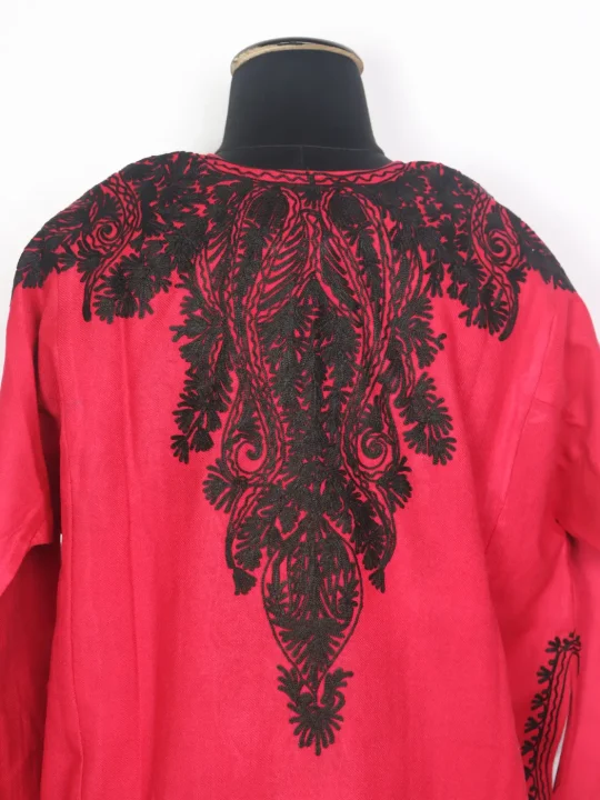Kashmiri Pink Cashmilon Pheran for Women with Black Front Back Aari Embroidery Sheeraz - Image 4