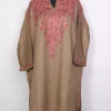 Beige Sufi Kashmiri Cashmilon Pheran for Women with Pink Front Back Aari Embroidery