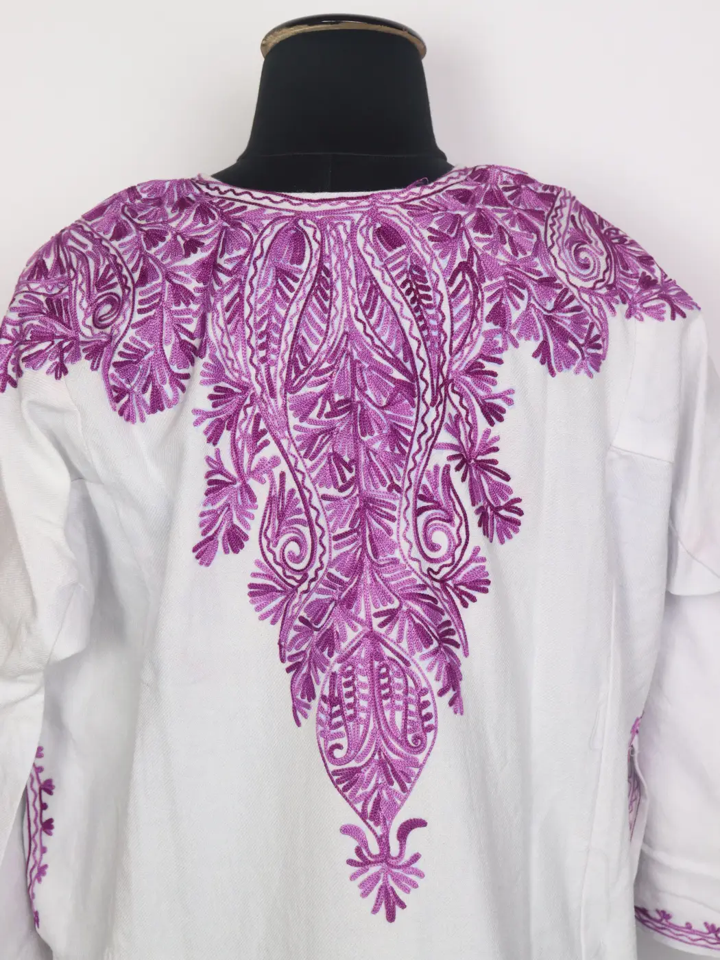 Kashmiri Cashmilon Pheran for Women with Front Back Aari Work Gulrukh White - Image 4