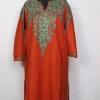 Kashmiri Gulrang Rusty Orange Cashmilon Pheran for Women with Front Back Aari Kadhai